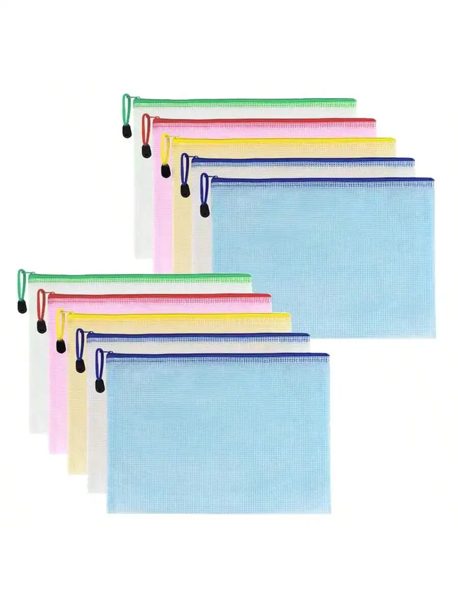 

1/5/10pcs A4 Waterproof File Bags with Zipper for Documents & Receipts - School Supplies & Travel Accessories