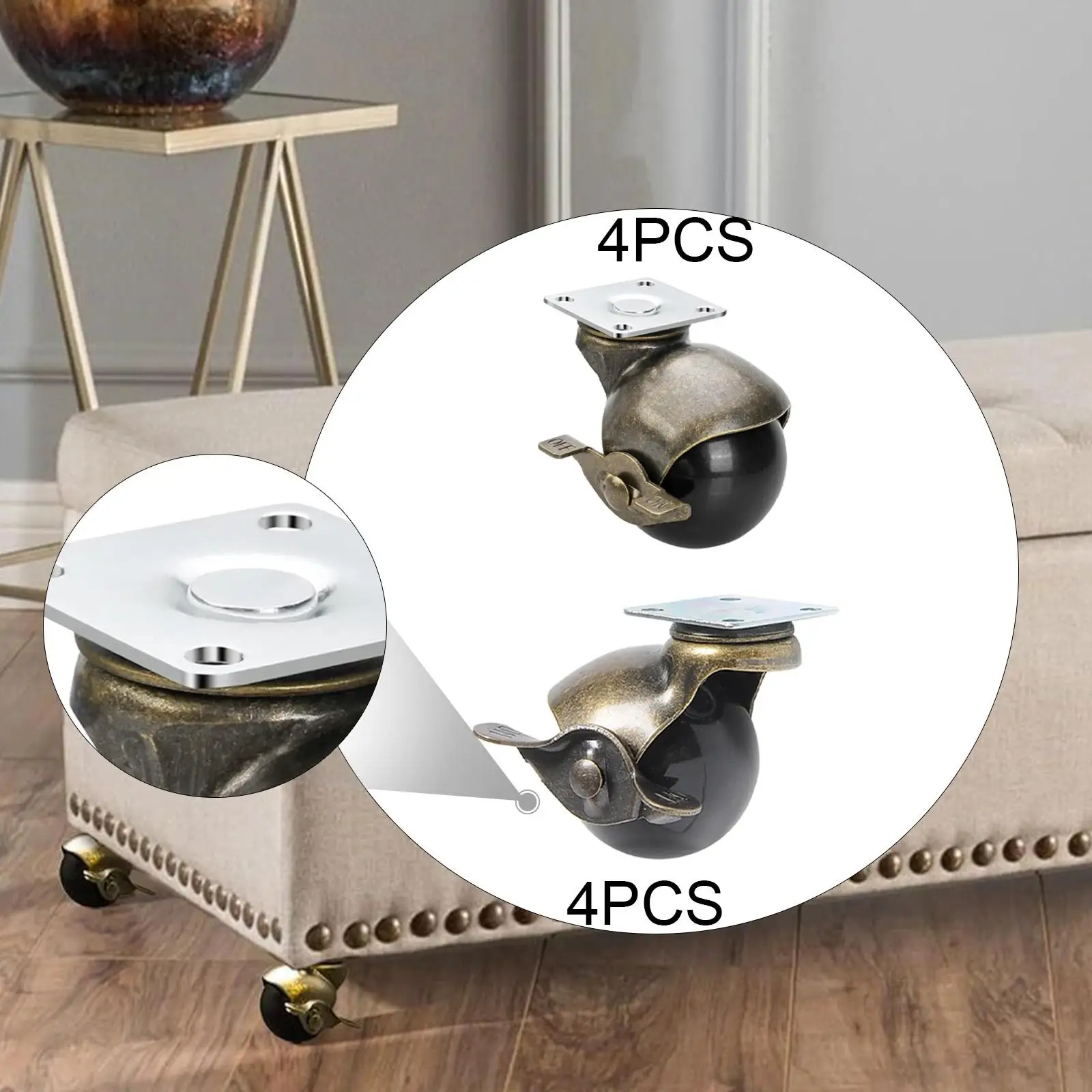 4 Stuks Bal Zwenkwielen Stevige Zware Rollen Messing Vintage Antieke Stijl Zwenkwiel Voor Bank Boekenplank Bank salontafel