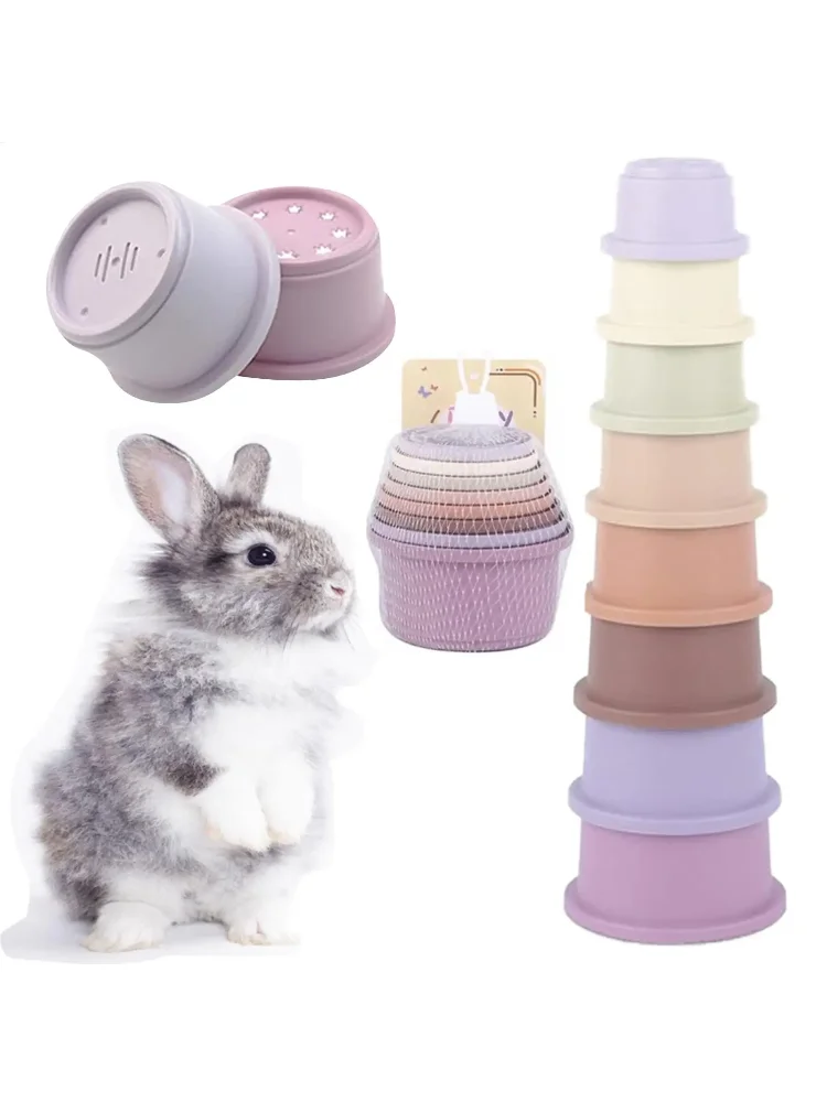 8pcs Multi-Colored Rabbits Stacking Cups Small Animals Reusable Plastic Nesting Toys for Bunny Hamster Chinchillas Guinea Pigs