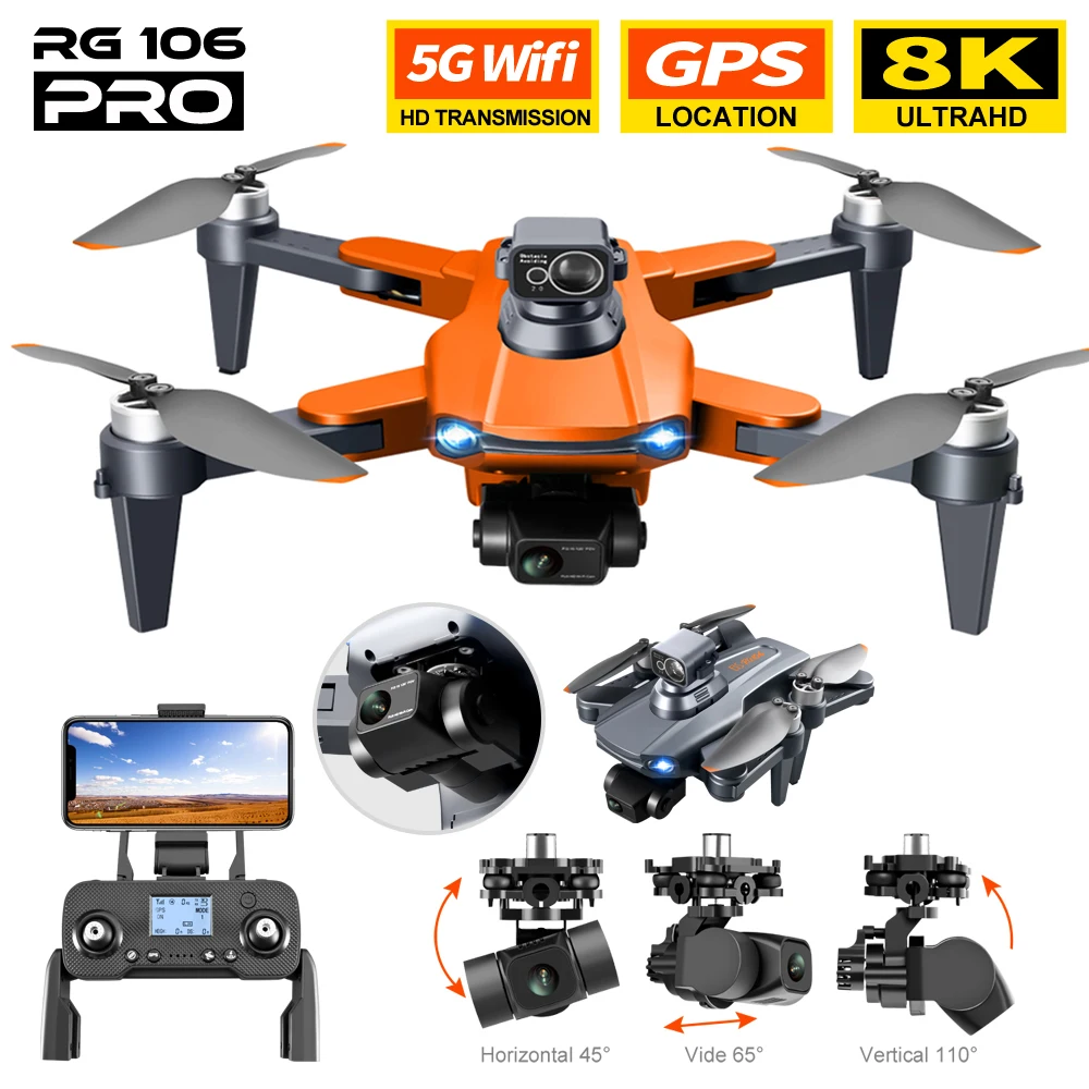 2023 NEW RG106 PRO 3-axis Gimbal GPS 5G WiFi Drone Camera Drone 4k Professional Dual Camera Fpv Drone With Brushless Motor Dron