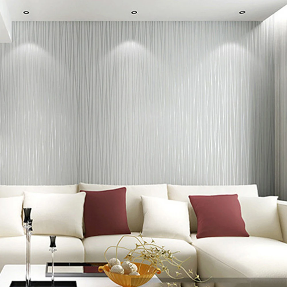 3M Self Adhesive Grey Silver Stripes Flocked Wallpaper Living Room Decor Modern Luxury Sofa Background Home Wall Paper Roll