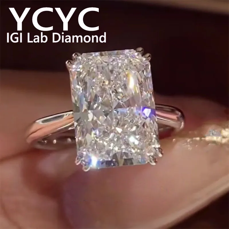 Fine Jewelry Radiant Cut Solid 5Ct 18K White Gold Ring IGI Lab Grown Diamond Ring DEF VS1 Wedding & Engagement Ring Gift ﻿