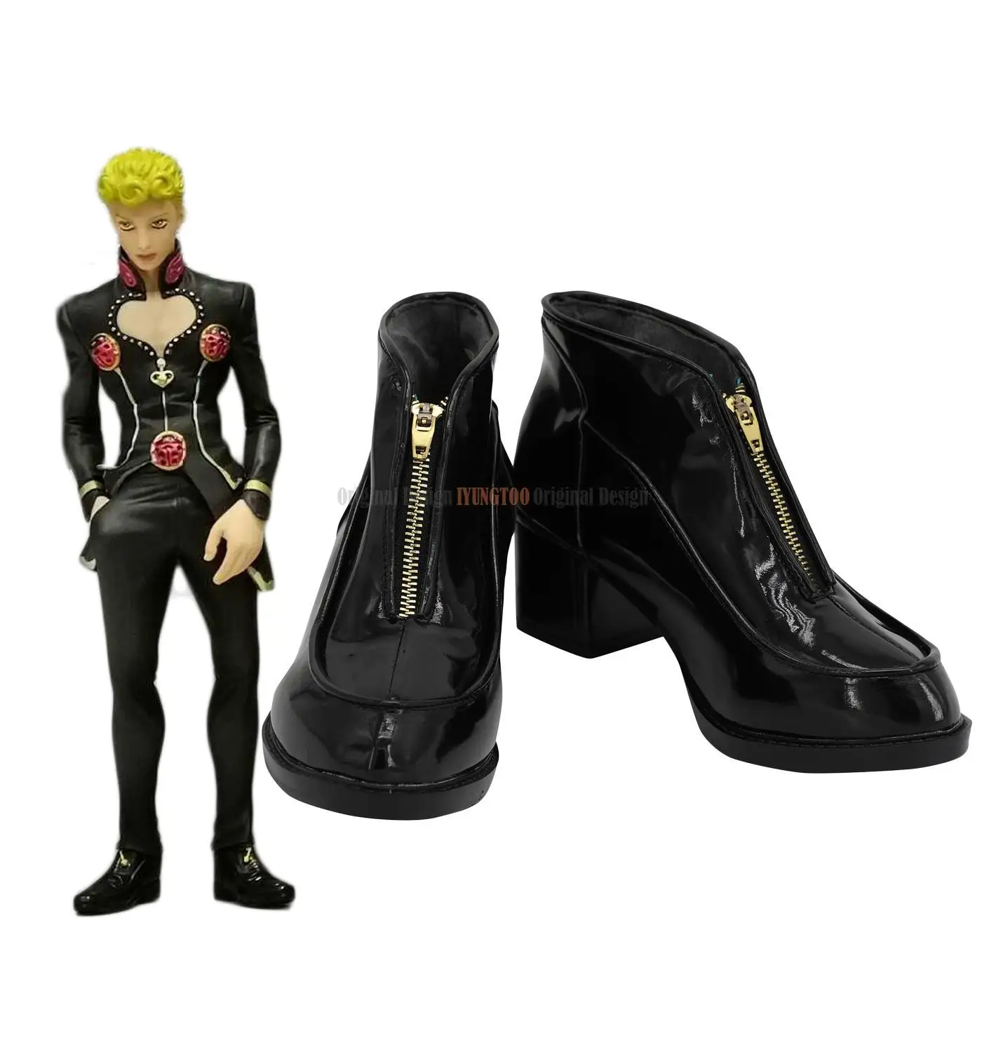 JOJO Giorno Shoes Cosplay JoJo'sBizarreAdventure Giorno Giovanna Cosplay Boots Black Leather Shoes Custom Made