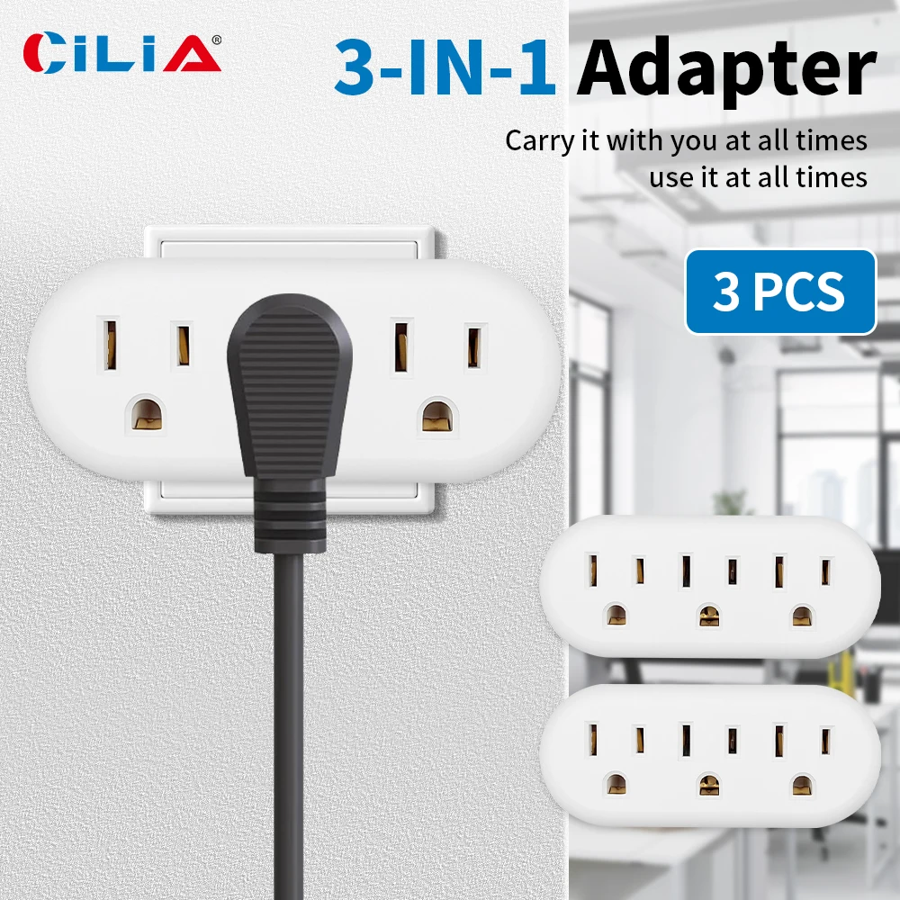 US  3 - Outlet Wall Tap Adapter， Extender 3 - Prong Multi Plug Splitter， Wall and Extension Socket for Home