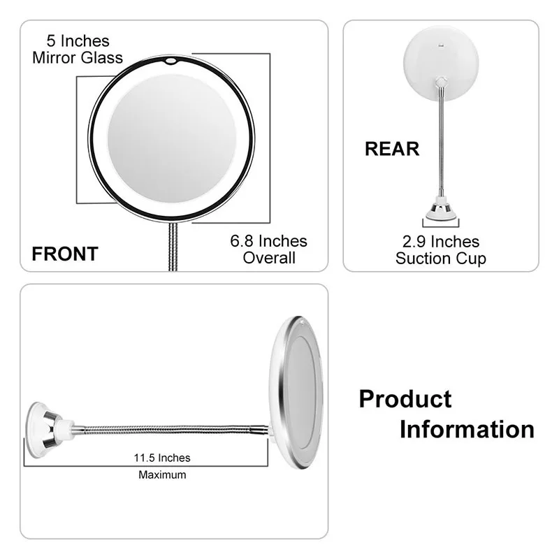 vergroting make-upspiegel met LED-licht, geperforeerd zuignaptype, 360° °   graden slangbuigen, badkamerwandspiegel, cadeau