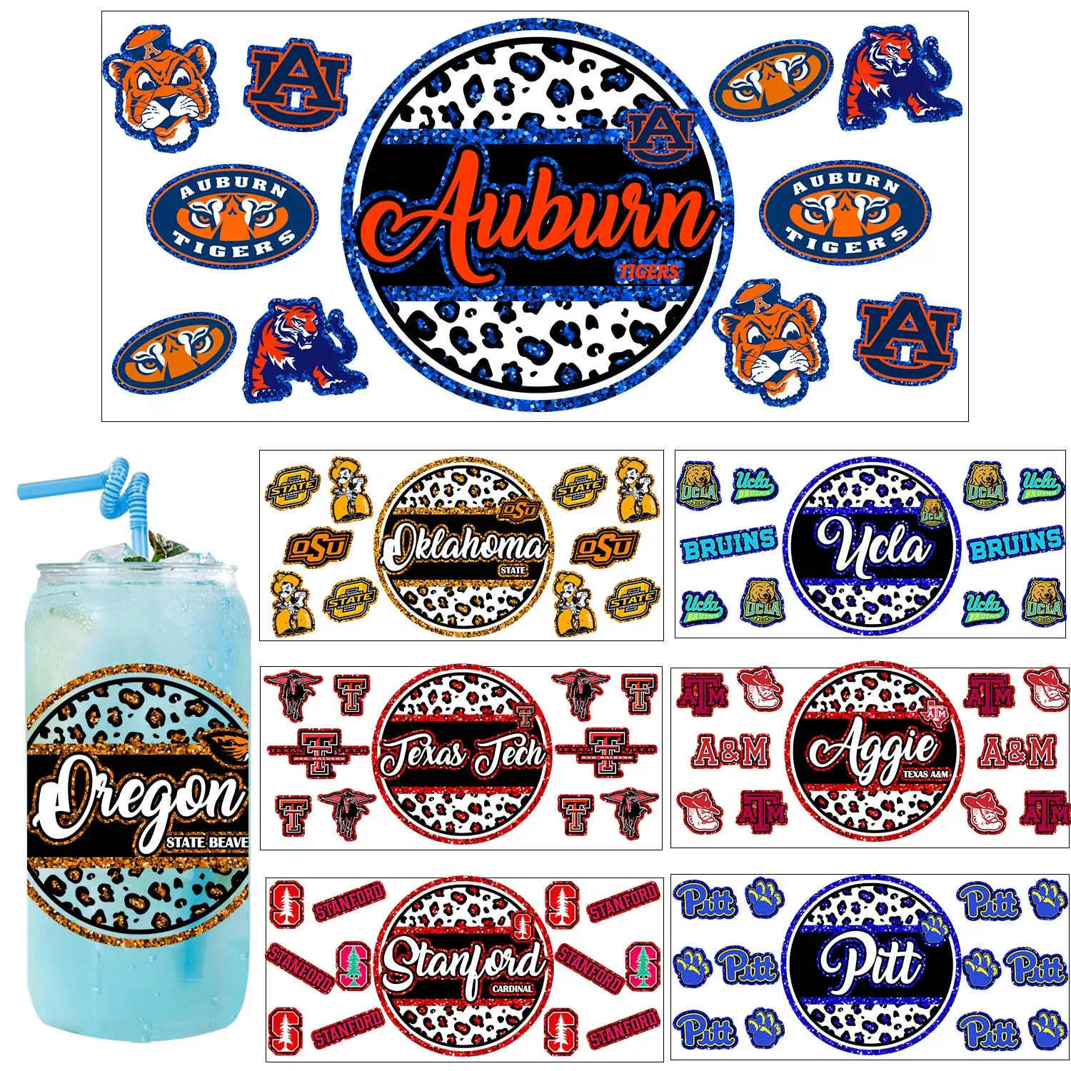 1/5pcs bundle College Football Game Day Style UV DTF Sticker DIY Decals 3D transfer uvdtf tumbler sticker 16oz uv dtf cup wrap