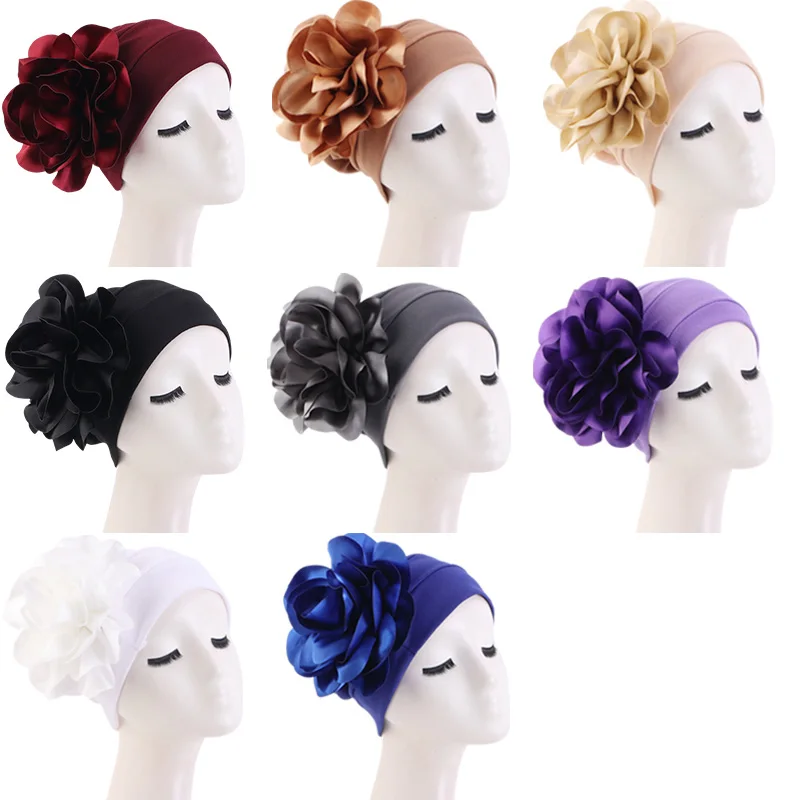 New Women Big Flower Hijabs Hat Bonnet Turban Headscarf Cap Muslim Turbante India Hat Islamic Head Wrap Hair Accessories