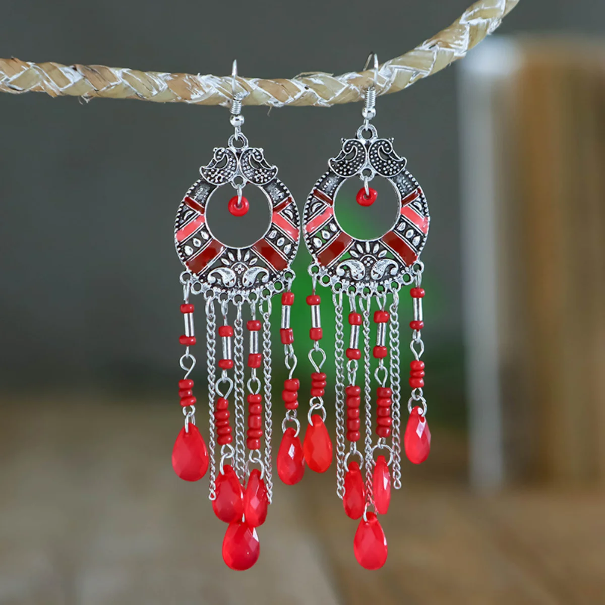 Exaggerated Round Hollowed Out Fashion Earrings Female Boho Holiday Style Long Tassel DropEarring Support Bulk wholesale1$ Order