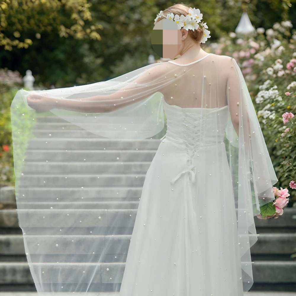 

Длинная накидка-кейп для невесты цвета слоновой кости, 1,5 м, расшитая бисером, свадебная накидка, свадебное болеро, элегантная женская накидка класса люкс, свадебные аксессуары