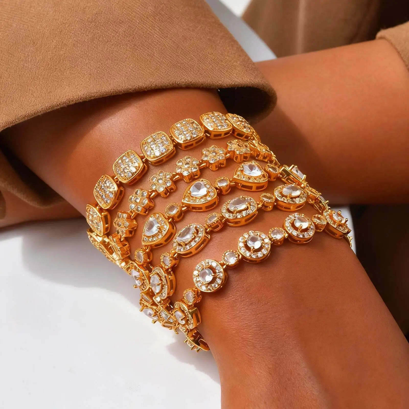 

Vnox Luxurious Crystal Bracelets For Women Couple, Gold Plated Shine Flower Round Heart Shape, Jewelry Gift to Girlfriend