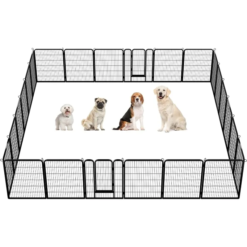 

24 Panels Metal Small Animal Playpens for Rabbits Guinea Pigs Exercise Pet Pen Fence Barrier Black