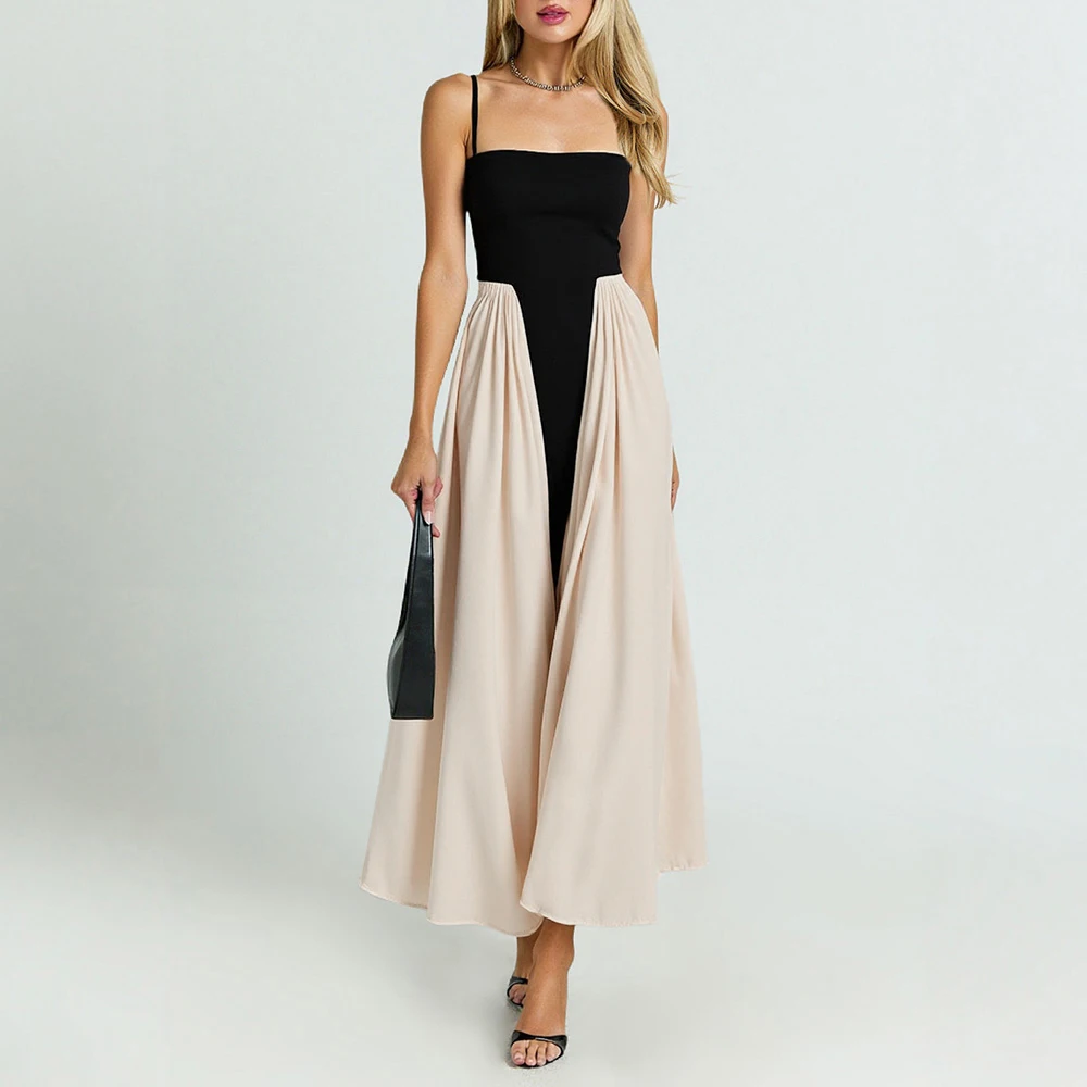 

Mia Muse Dresses Summer 2025 Fashion Elegant Patchwork Sleeveless Square Neck Midi Casual Shift Dresses For Women