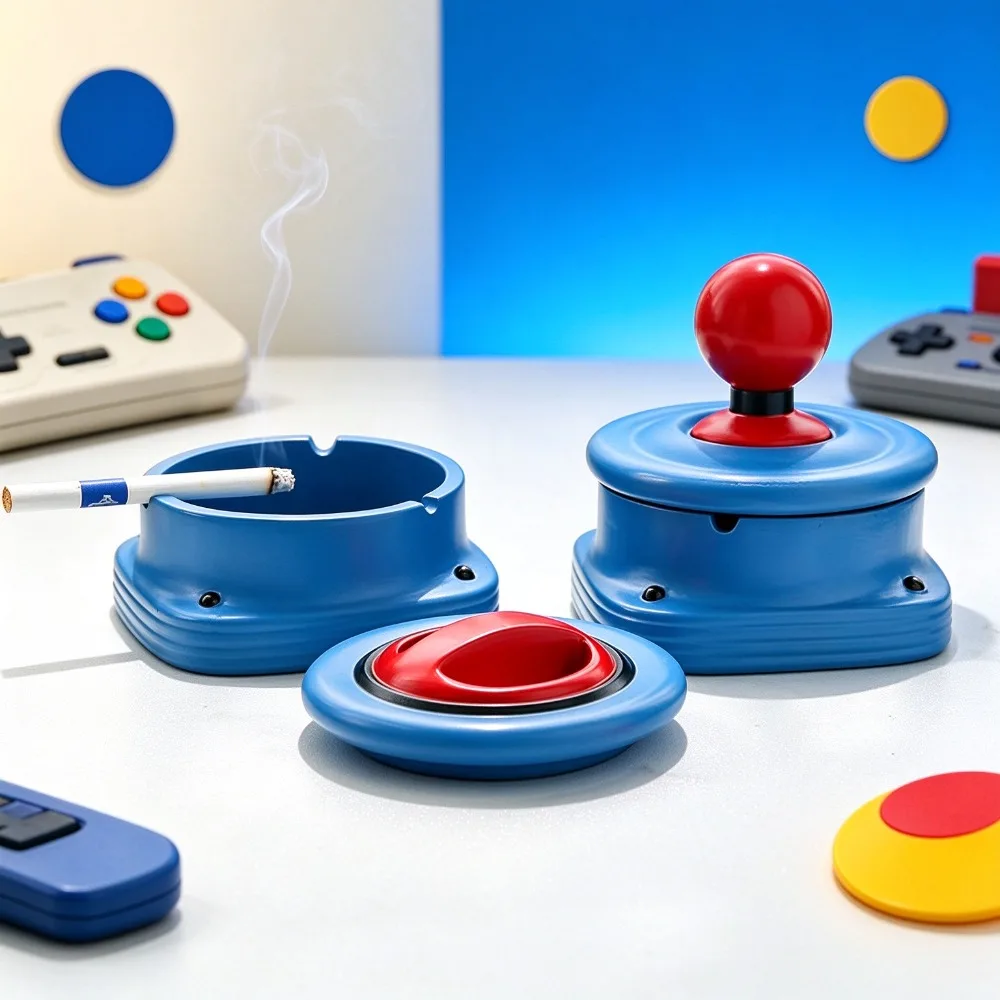 Lidded Resin Gamepad Ashtray Simulated Arcade Console Shape Odor-resistant Desktop Ornament Smoking Accessory Gift for Lovers