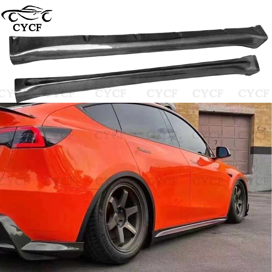 For Tesla Model Y Carbon Fiber Side Skirt Splitters Cupwings Winglets Canards Apron Bumper Side Skirts body kit