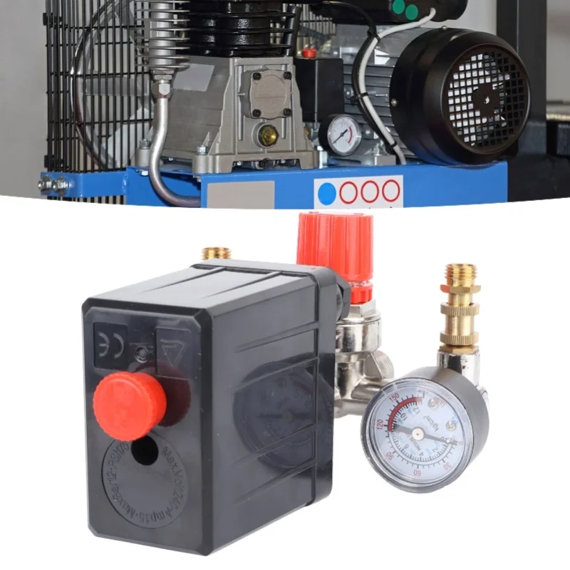 Przełącznik ciśnieniowy z zaworami regulacyjnymi 125PSI, podwójny zawór ciśnieniowy z wyjściem, przełącznik 220V