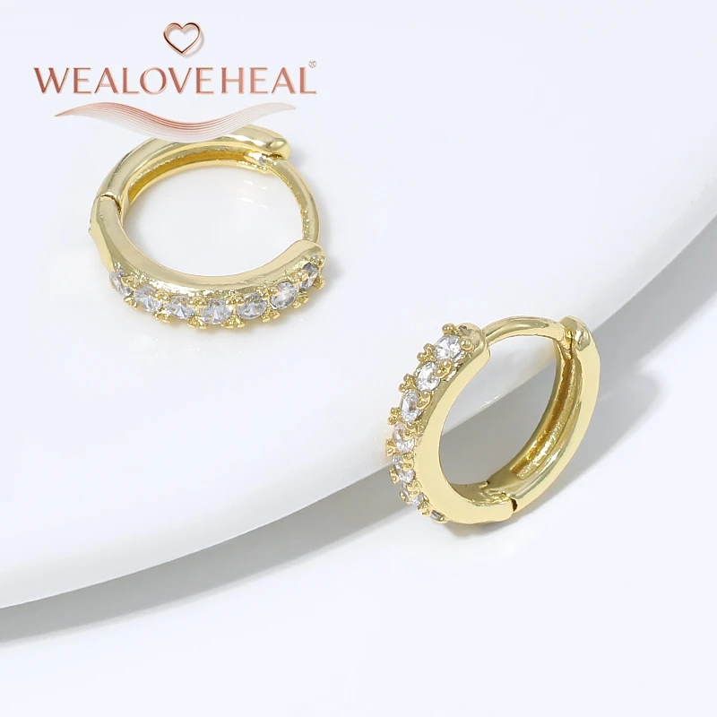 ohrringe damen,ohrringe,14K vergoldete Messing-Micro-Pave-CZ-Huggie-Hoop-Ohrringe, kleine, dünne Zirkonia-Knorpel-, Helix-, Tragus-Piercing-Schmuckstücke für Damen – Detail 18