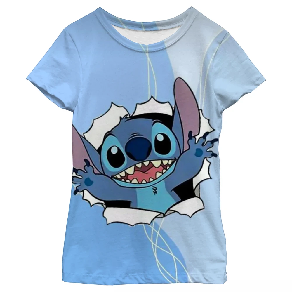 Cute Stitch printed girls T-shirt cartoon Disney children's short sleeved summer kids casual T shirts boy sports shirt quick dry