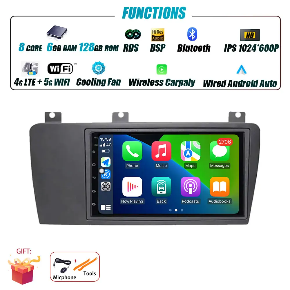 7Inch Android 15 Voor Volvo XC70 V70 S60 2005 - 2009 Autoradio Multimedia Speler Navigatie GPS Draadloze Carplay 4G WIFI