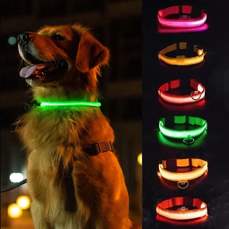 LED Glowing Dog Collar Adjustable Rechargeable USB Luminous Collar Night Anti-Lost Dog Light Harness for Small Dog Pet Product