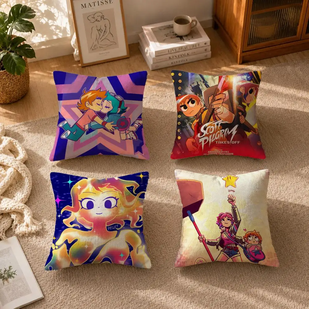 IP-Scott Pilgrim vs. the WorldS Cushion Cover Soft Short Plush Zippered Cushion Covers 40/45/50cm Square Decor for Sofa Home