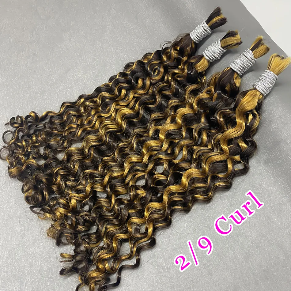 2/9 Highlight Curly Wave Bulk Human Hair for Braiding No Weft 16-30inchs 50g Micro Braiding Hair for Boho Braids Wet and Wave