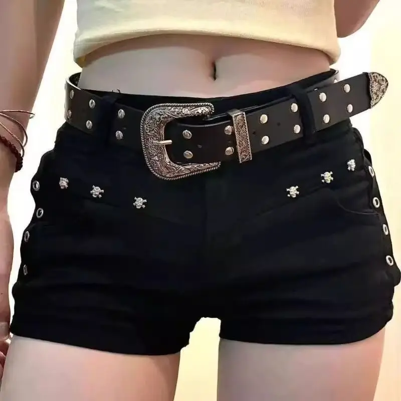 American Hot Girl Black Denim Shorts Women Summer New Niche Design Low Waist Tight Slim Hip Skirt