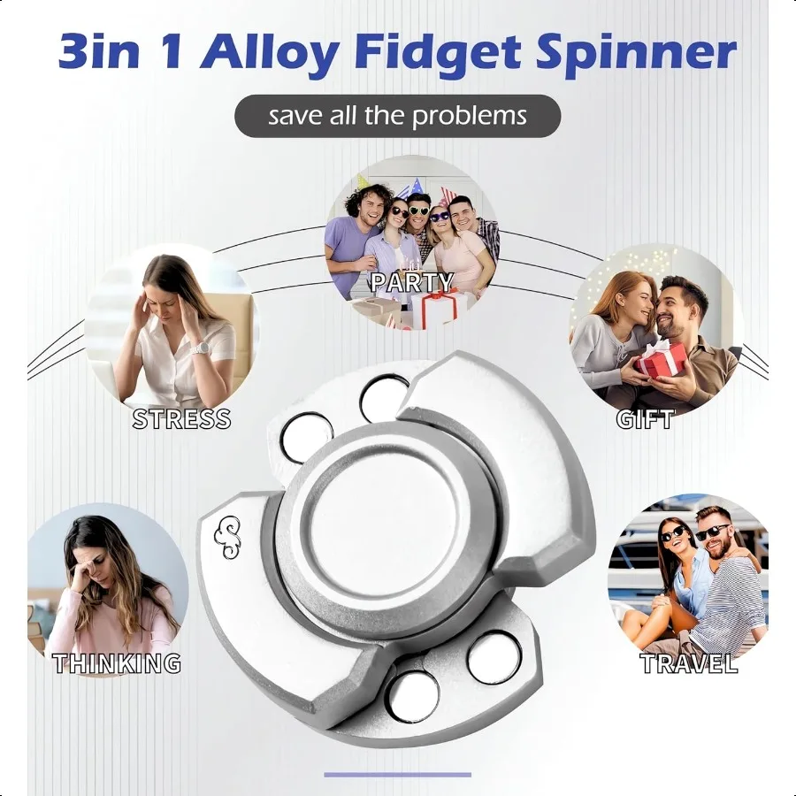 Metal Fidget Toys Adults3 Play Model Fidget Spinner Fidget Clicker Fidget Slider UltraSilent HighSpeed Rotation Compact Str Rel
