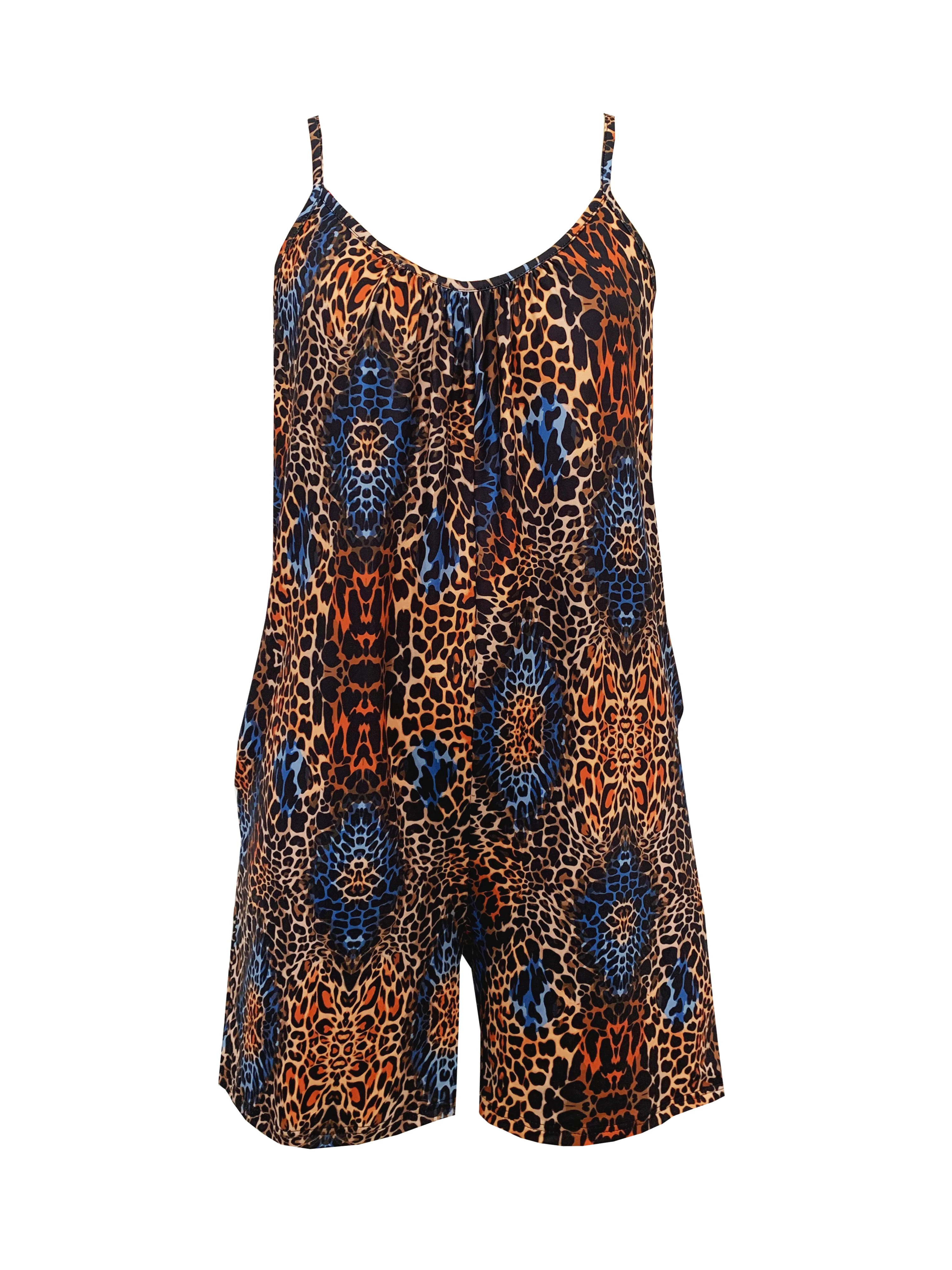 Leopard Print Spaghetti Strap Romper, Casual Sleeveless Jumpsuit For Spring & Summer, Women\'s Clothing