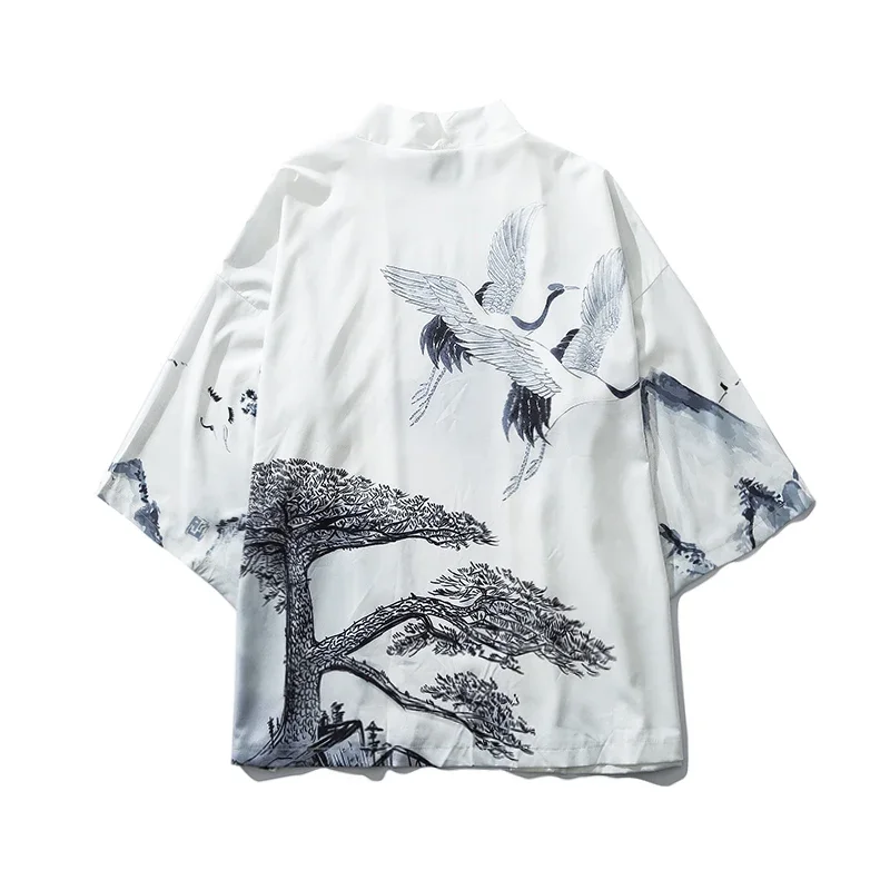 

Kimono with Japanese Cats Print Thin Kimono for Men Japanese Streetwear Blue Casual Outerwear Open collar cloak Unisex clothing