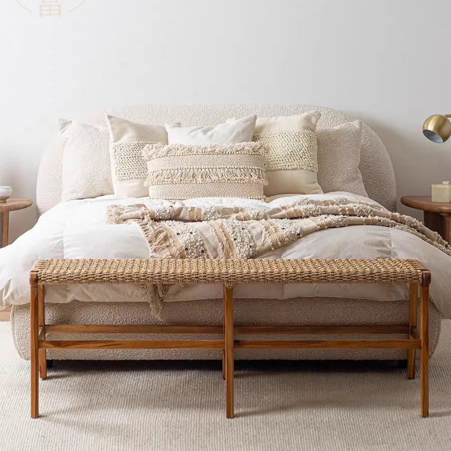 Italian light luxury master bedroom fabric bed Nordic modern cream style lamb wool double bed Minimalist wedding bed