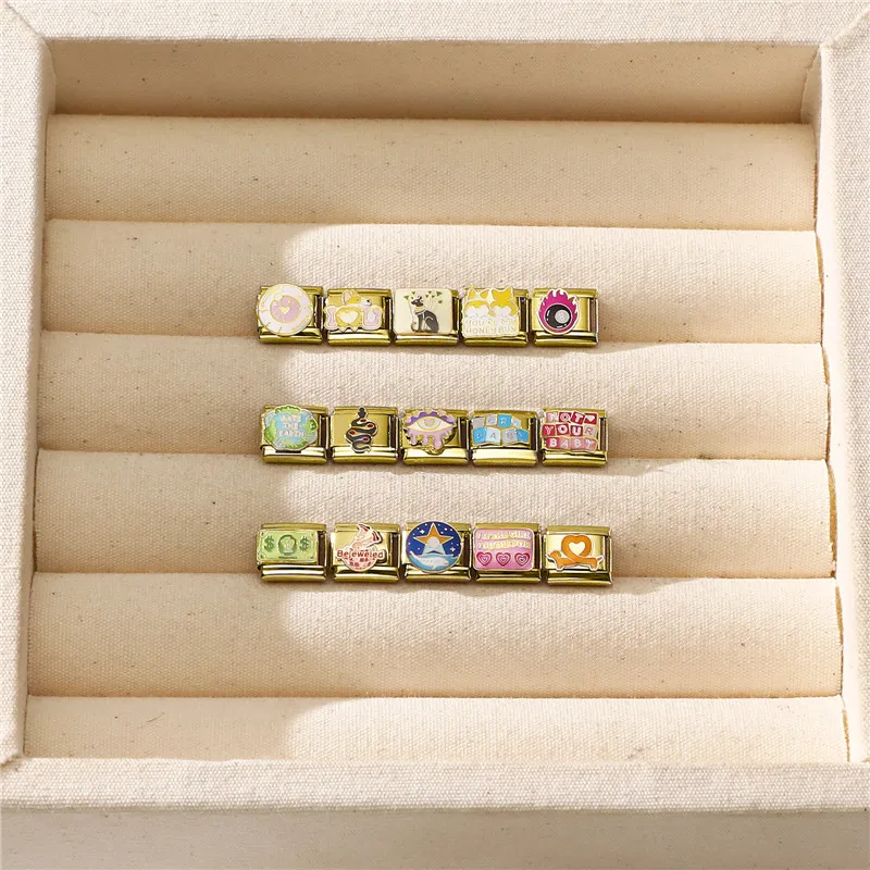 الذهب اللون الصليب القلب القوس فراشة الكرز الزركون اللؤلؤ الإيطالية سحر الروابط صالح 9 مللي متر الفولاذ المقاوم للصدأ سوار النساء DIY صنع #4