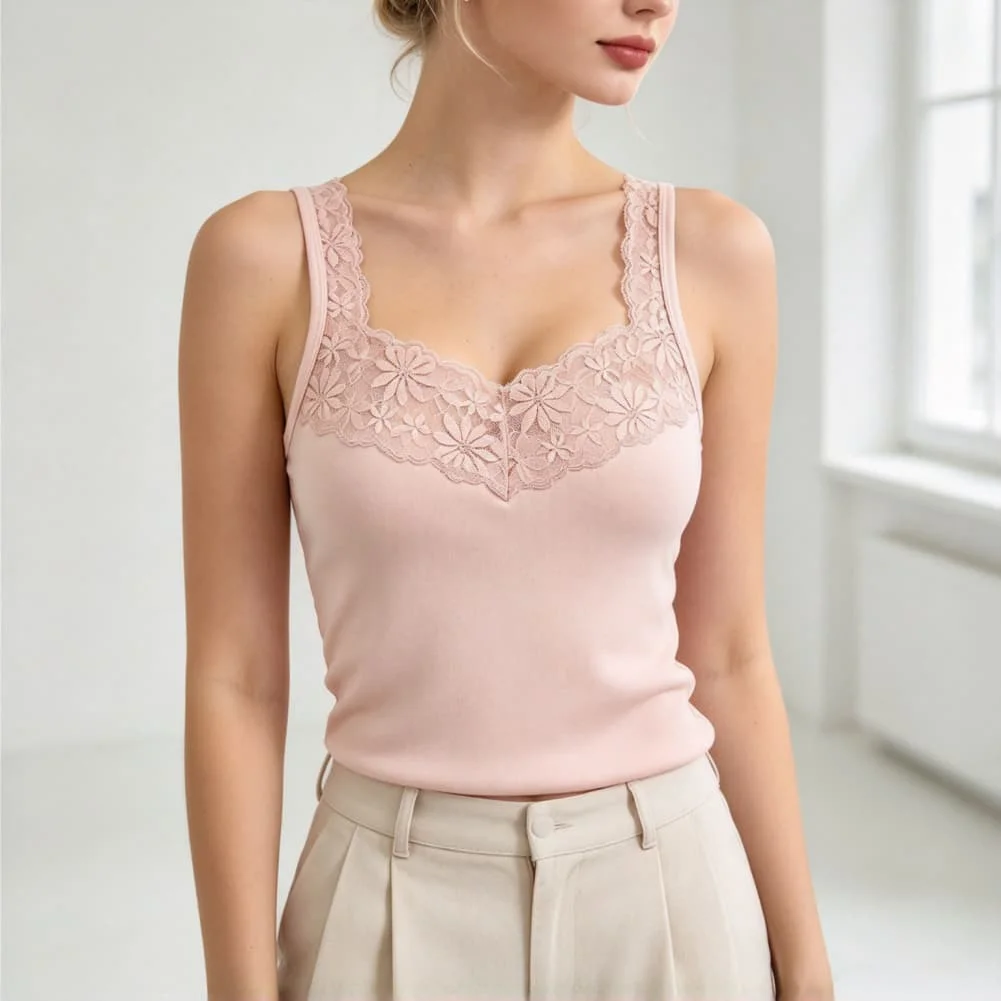 Women's Fitted Neck Tank For Top with Floral Lace Panels Summer Beach acation Cycling Outfit Polyester Regular for est