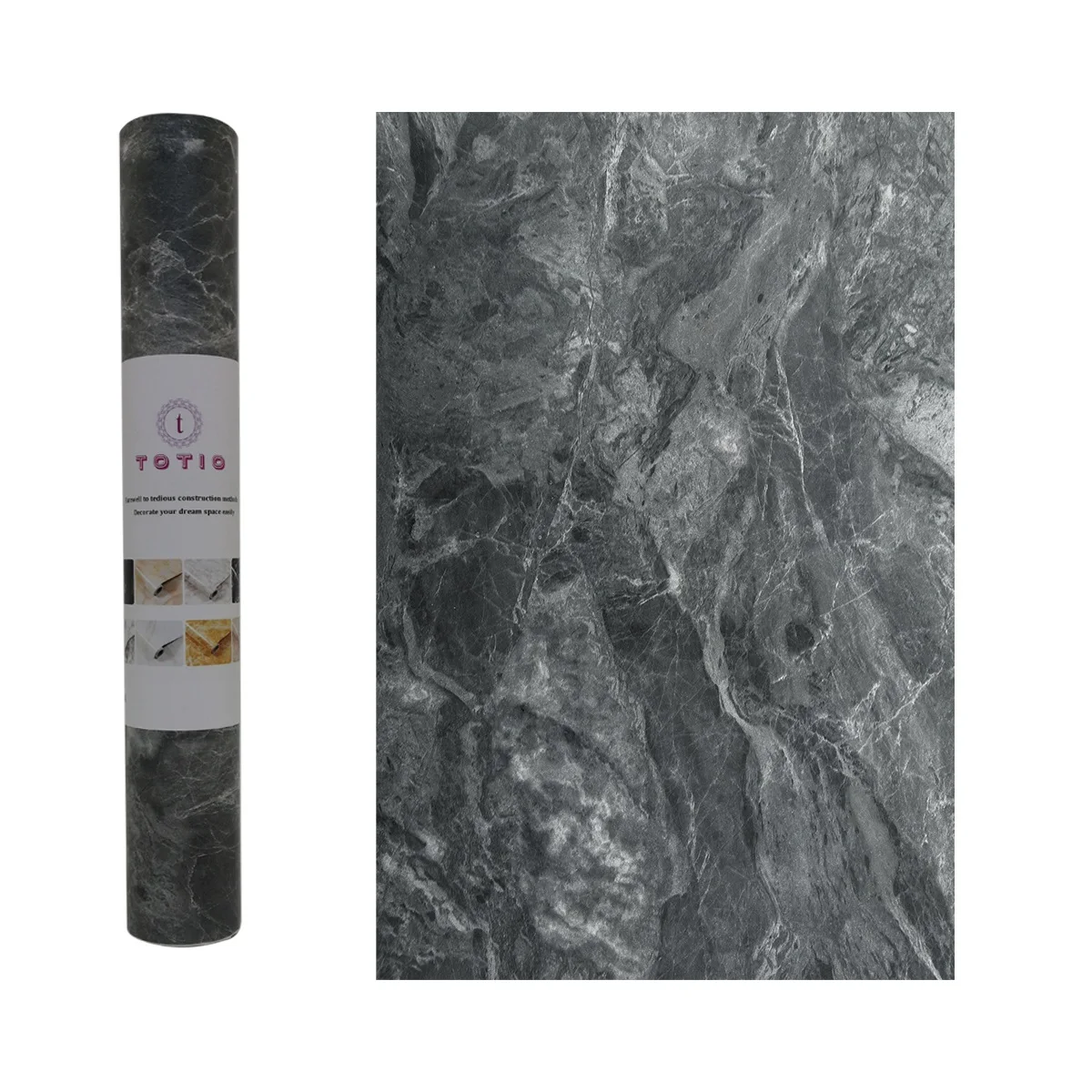 TOTIO Gray Marble Contact Paper Self Adhesive Textured Grey Granite Wallpaper Peel and Stick Vinyl Wall Paper Room Decoration