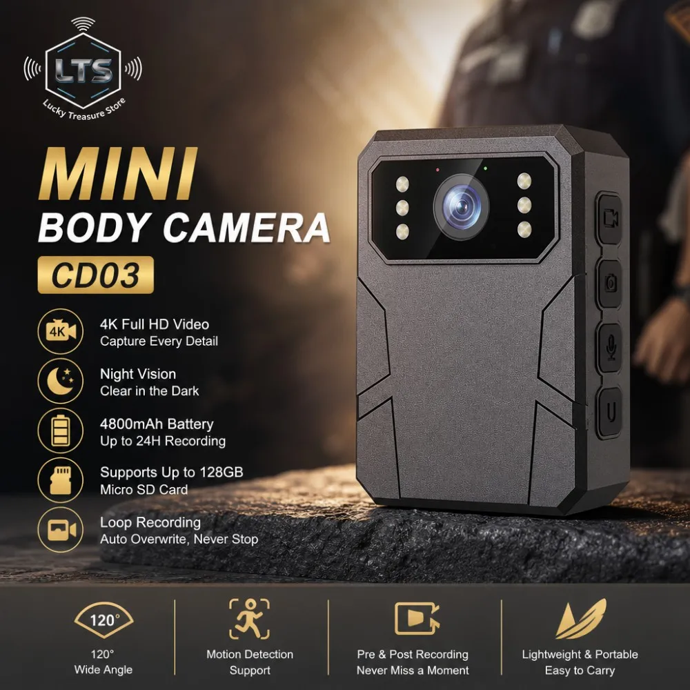 Police Body Camera 1080P DVR Video Security Cam IR Night Vision Wearable Mini Camcorders Law Enforcement 24 Hours Recording