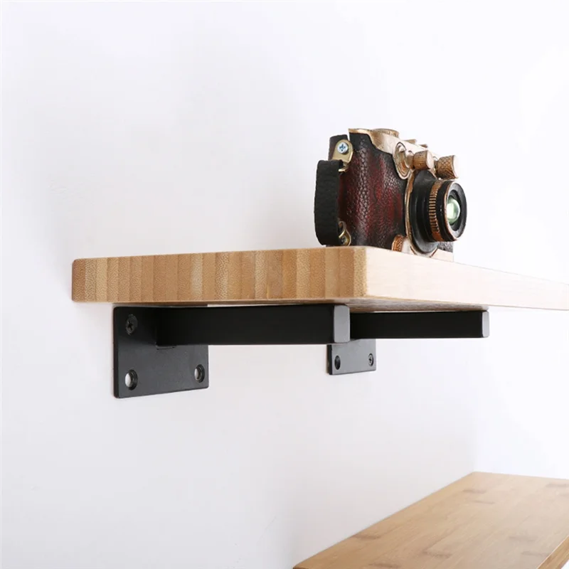 ABZL 2Pcs Floating Bracket Wall Shelf Iron Support Heavy Duty Black Board Home Office Kitchen Storage Rack Shoe Ledge