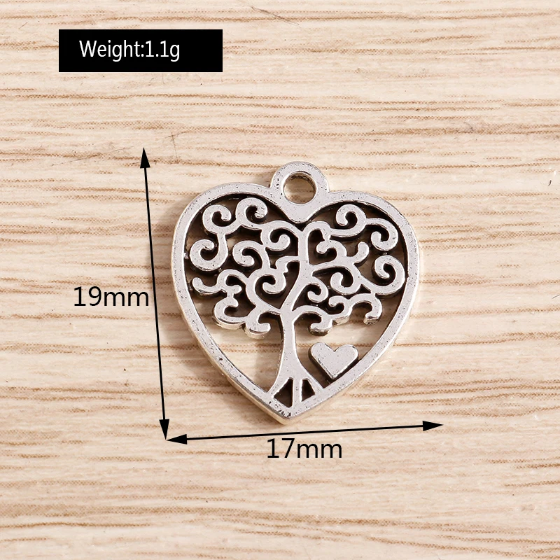 20pcs 17x19mm Cute Love Heart Charms Alloy Tree Charms Pendants for Jewelry Making Necklaces Earrings DIY Crafts Accessories