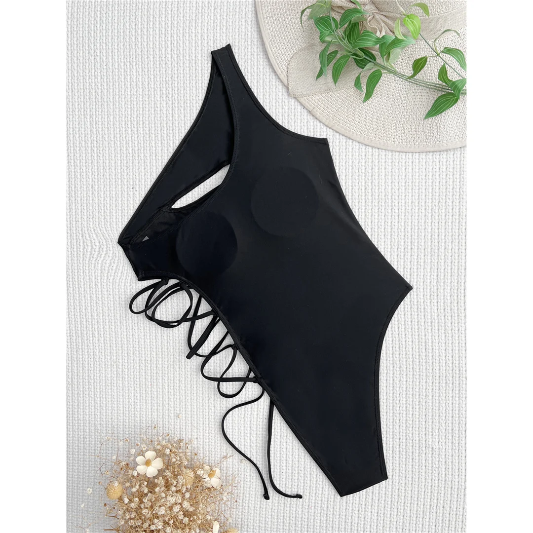 Sexy asymmetrischer One-Shoulder-Badeanzug mit Schnürung für Damen, einteiliger Badeanzug, Monokini mit Ausschnitten, Badebekleidung, Badeanzug V4637 – Detail 19