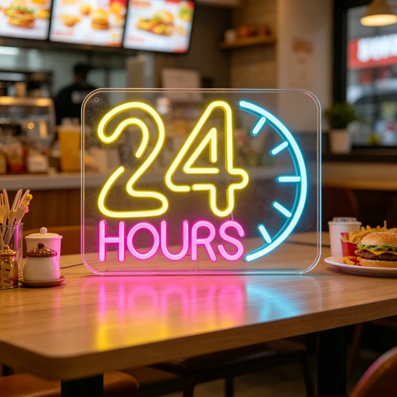 Decor Lighting Opening Hours - 24 Hours Neon Sign Dimmable Wall