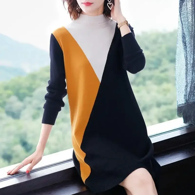 

New High-end Slimming Korean Version Spring Autumn Loose Mid Long Style Covering Flesh Exuding Western Style XQ82