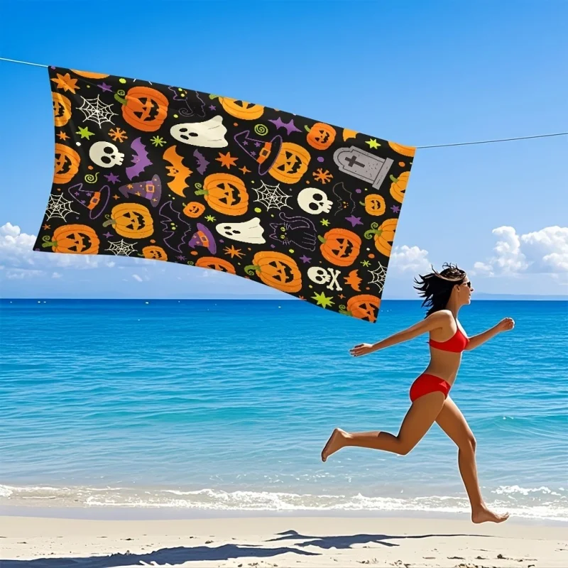 Halloween Pumpkin Beach Towel Microfiber Cute Ghost Bat Printed Bath Towels Large Quick Dry Swimming Blanket Vacation Shawl