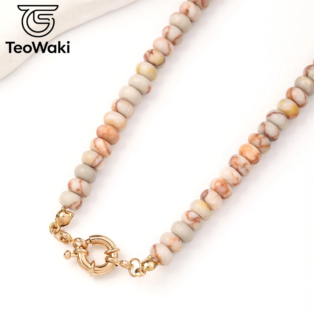TeoWaki 4x6mm Natural Red Web Rhodonite Abacus Bead Necklace Women Jewelry Gift for Christmas Anniversary Daily Dating Wear 40cm