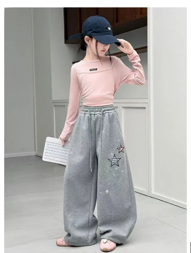 Kinder Mädchen Herbst Jogginghose UNITIM Teenager Mädchen Sternenmuster Lässige Sporthose Locker Sitzend mit Elastischem Bund 4-14 Jahre Junior Mädchen Hosen – Detail 16