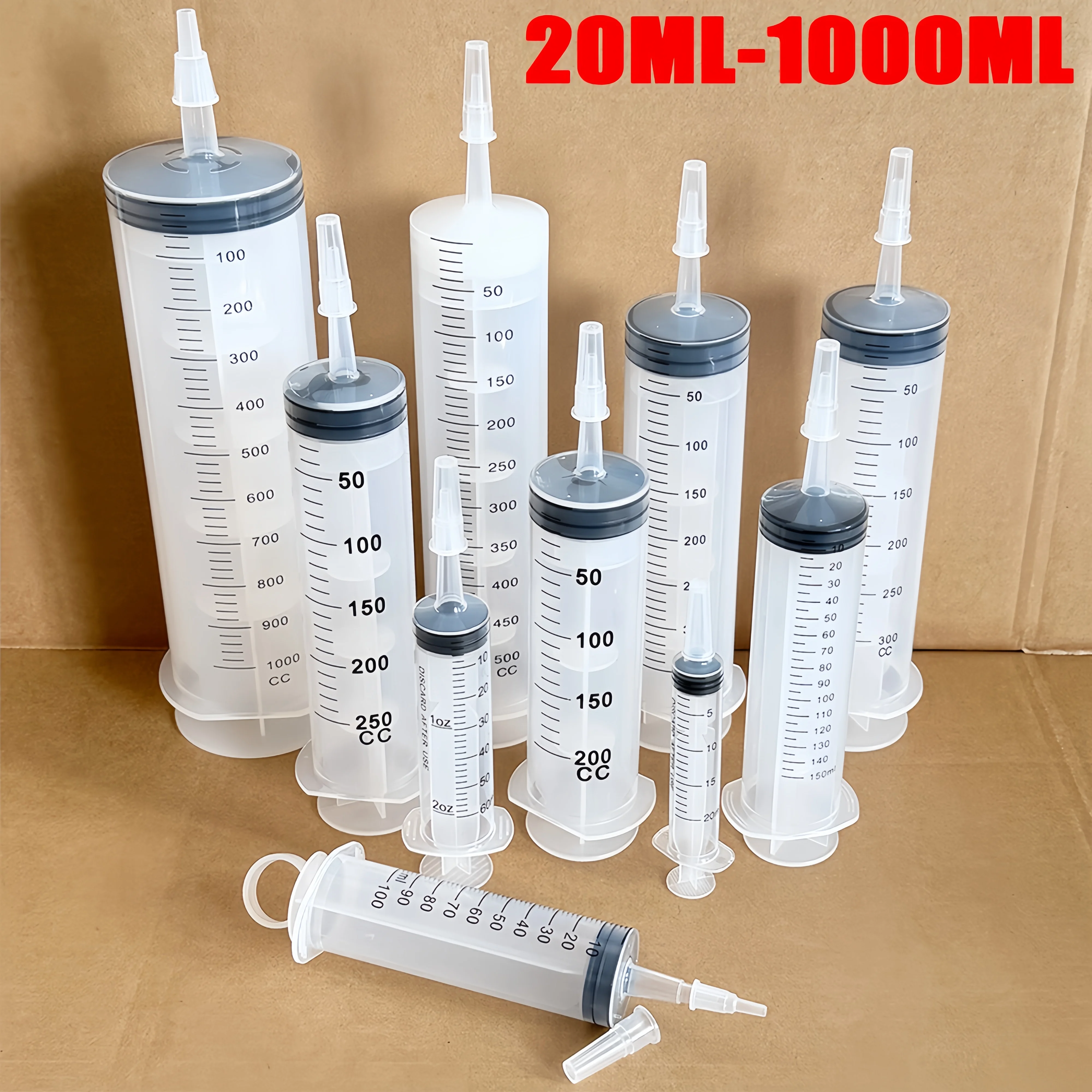 Individually Packaged Syringes in Various Sizes: 1000ml, 500ml, 350ml, 300ml, 250ml, 200ml, 150ml, 100ml, 60ml, 20ml, Suitable for Industrial Science, Liquid Transfer, Pet Feeding, and Flower Watering