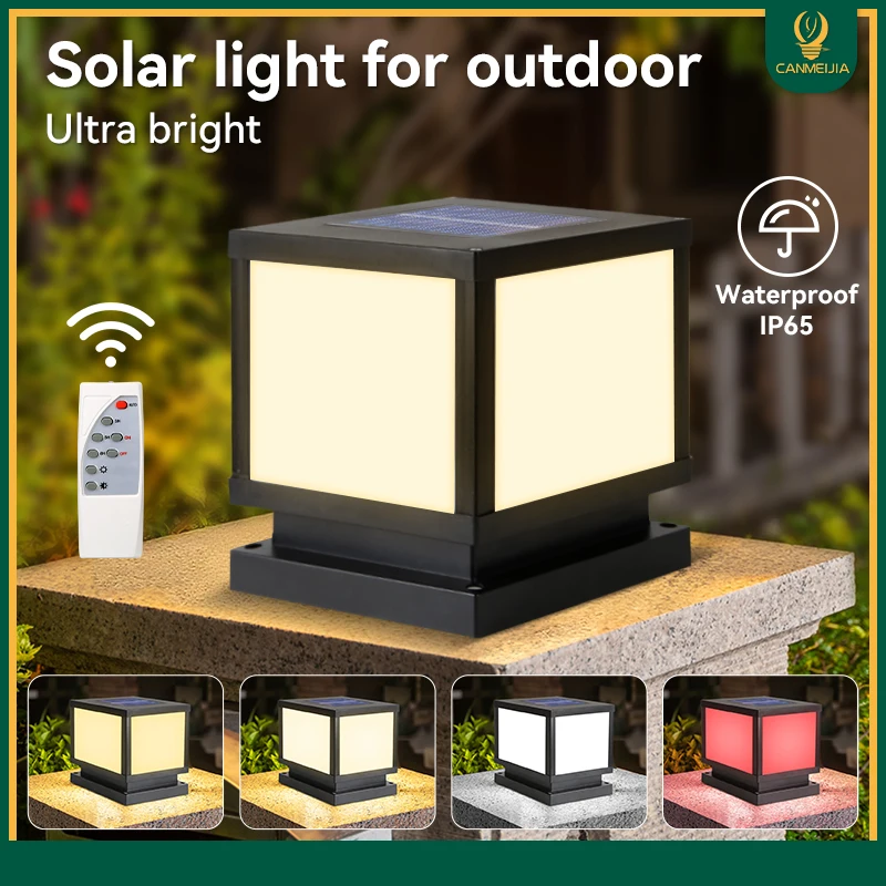 Outdoor Lighting Pillar Lights Remote Control Solar Chapiter Lamp  Facade Lamp Waterproof LED Column Light for Court Street Porc