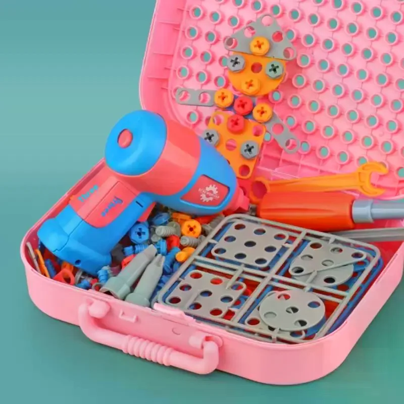 Zestaw Elektryczny Wiertarka Śrubokręt Puzzle 3D Zabawka dla Dzieci Zestaw Narzędzi Udawana Zabawa Wiertanie Dinozaurów Montaż Zabawki Edukacyjne