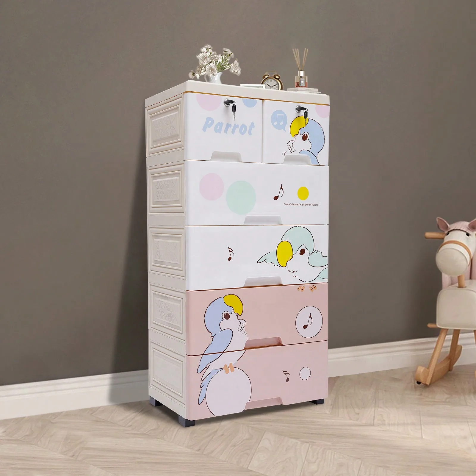 

Cute Creative Plastic Storage Cabinet with 6 Drawers & Bottom Wheels 19.68*13.77*40.15in Large Capacity Dresser Organizer