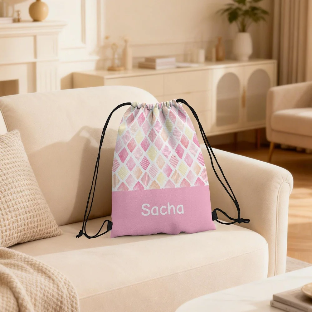 Custom Name Watercolor Floral Easter Bunny Drawstring Backpack Personalized Rabbit Egg Sackpack Kids Easter Gift Drawstring Bag