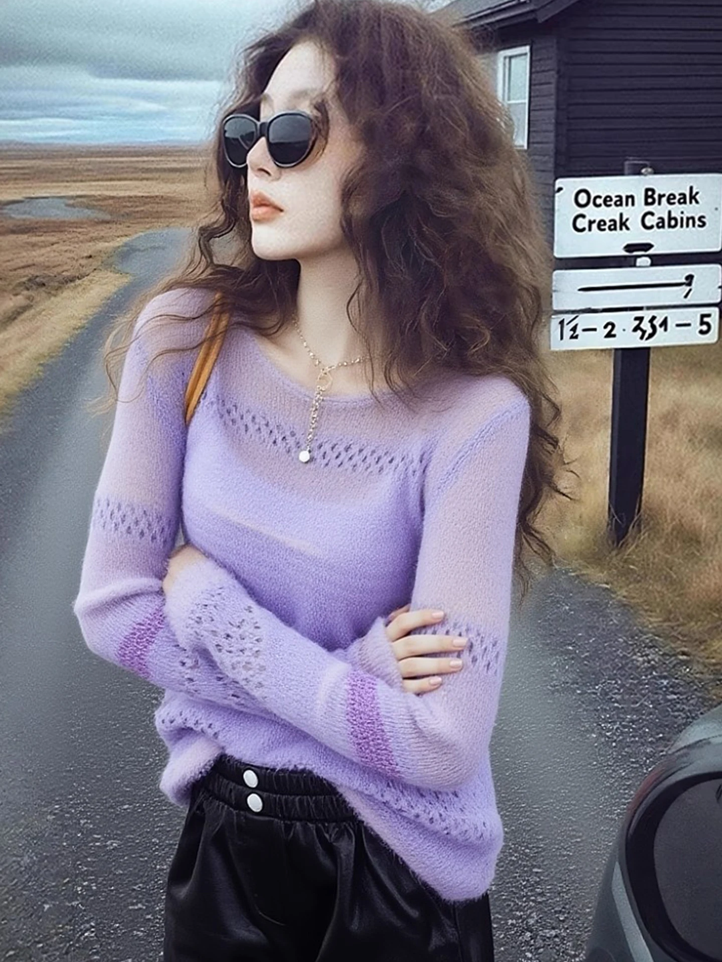 

Elegant Hollow out Loose Knitwear Long Sleeve Base Shirt Soft Cozy Spring Early Season Lazy Style Fashionable Women's Top