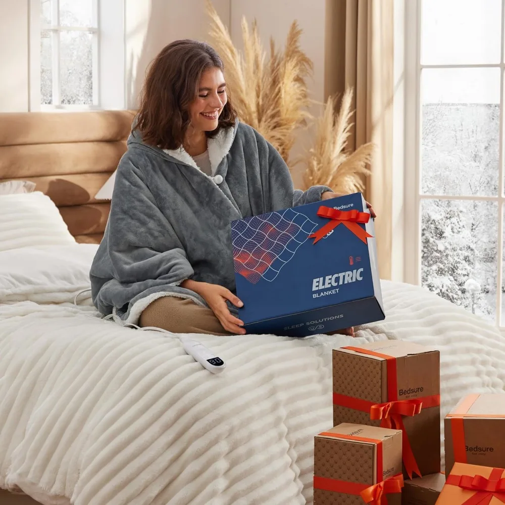 Moletom com capuz xale aquecido elétrico para adultos, 6 configurações de calor e 4 tempos, cinza, 55 x 64 polegadas