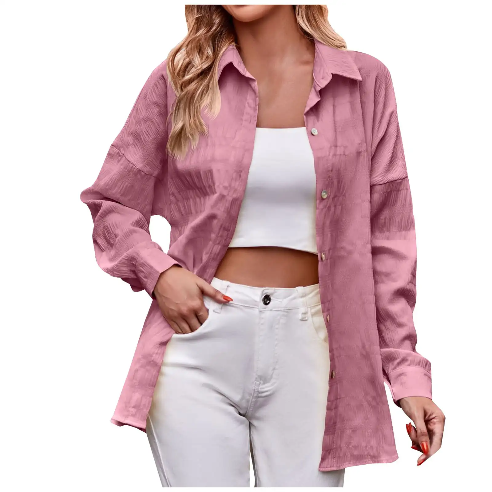 

Womens Corduroy Button Down Shirts Boyfriend Long Sleeve Oversized Blouses Tops Business Casual Shirt